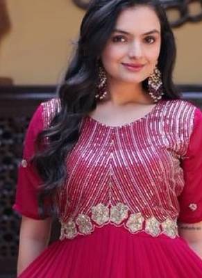 Rani Pink faux georgette readymade anarkali suit with embroidery & zari work 2