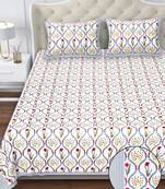 White red floral pure cotton king size bedsheet set with pillow covers