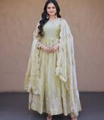 Green silk readymade anarkali suit with embroidery & zari sequin  work