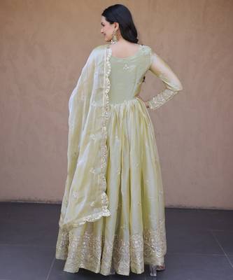 Green silk readymade anarkali suit with embroidery & zari sequin  work 2