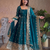  teal blue zari embroidered silk anarkali suit set with dupatta