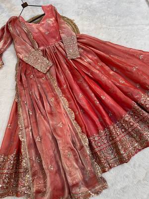Peach silk readymade anarkali suit with embroidery & zari sequin  work 3