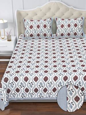 White maroon floral pure cotton king size bedsheet set with pillow covers 1