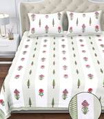 White pink floral pure cotton king size bedsheet set with pillow covers