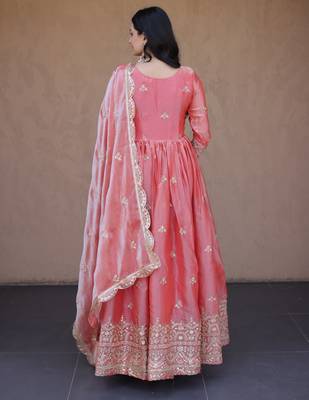 Peach silk readymade anarkali suit with embroidery & zari sequin  work 4