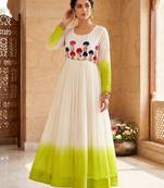 Green&white georgette readymade anarkali suit with embroidery threading work