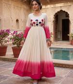 Pink&white georgette readymade anarkali suit with embroidery threading work