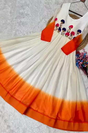 Orange&white georgette readymade anarkali suit with embroidery threading work