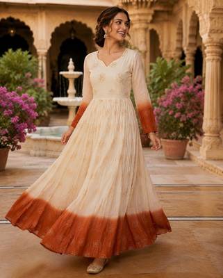 Brown&white silk readymade anarkali suit with embroidery & sequin  work 3