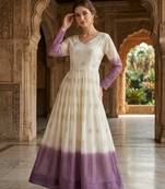 Lavender&white silk readymade anarkali suit with embroidery & sequin  work