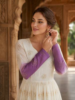 Lavender&white silk readymade anarkali suit with embroidery & sequin  work 2