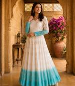 Blue&white silk readymade anarkali suit with embroidery & sequin  work