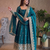  teal blue zari embroidered silk anarkali suit set with dupatta