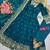  teal blue zari embroidered silk anarkali suit set with dupatta