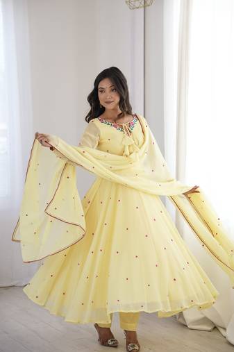 Yellow Anarkali Suit With Dupatta Elegant Design Suit Set With Dupatta