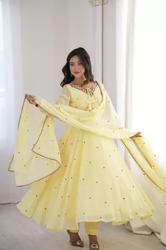 Yellow Anarkali Suit With Dupatta Elegant Design Suit Set With Dupatta