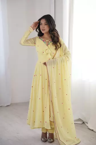 Yellow Anarkali Suit With Dupatta Elegant Design Suit Set With Dupatta