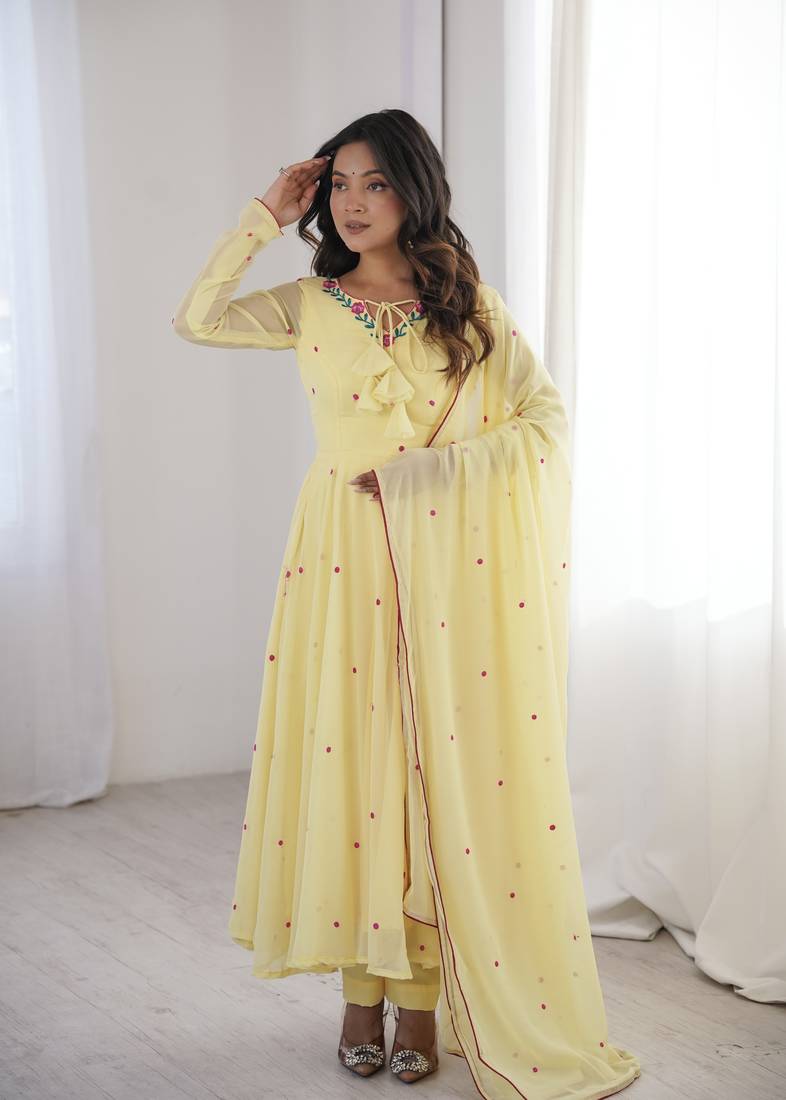 Yellow Anarkali Suit With Dupatta Elegant Design Suit Set With Dupatta