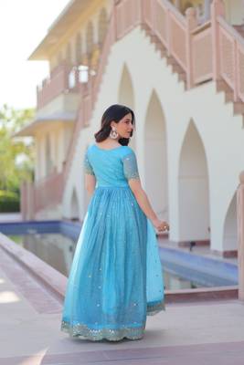 Blue silk readymade anarkali suit with embroidery & zari sequin  work 5