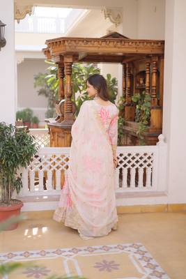 Pink silk readymade anarkali suit with embroidery & zari sequin  work 5