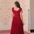 Red faux georgette readymade anarkali suit with embroidery & beads work