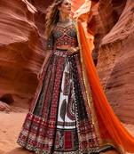Multicolor Navratri Designer Digital Print Lehenga Choli Set with Mirror Work