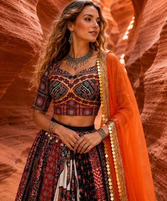 Multicolor Navratri Designer Digital Print Lehenga Choli Set with Mirror Work 2