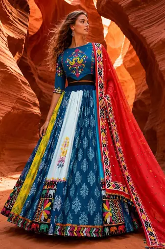 Blue Navratri Special Designer Printed Lehenga Choli Set