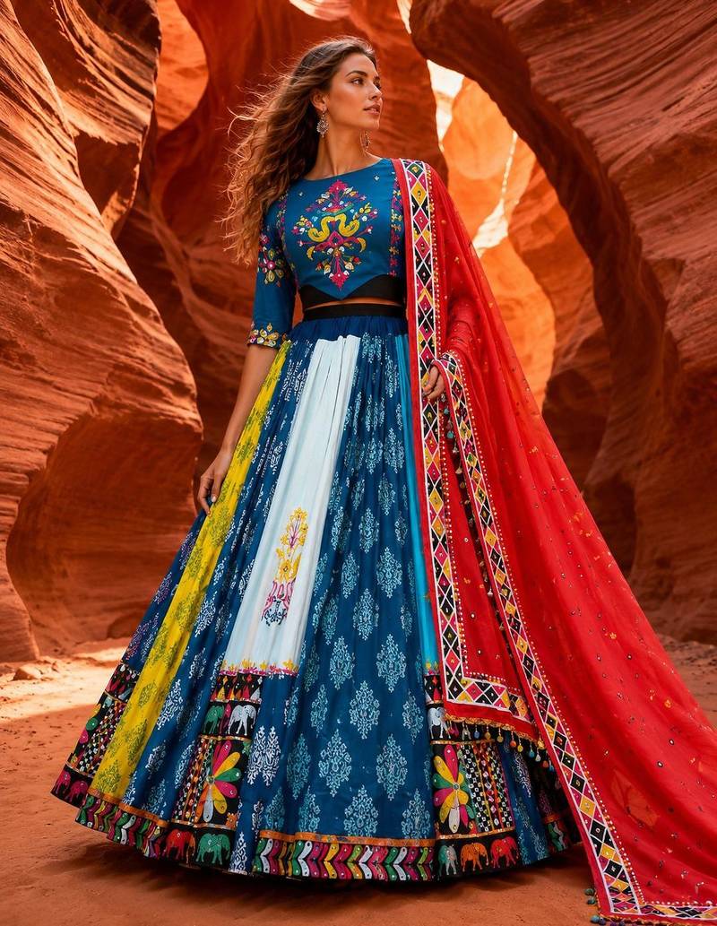 Blue Navratri Special Designer Printed Lehenga Choli Set