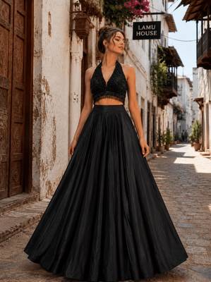 Black Fancy Pearl & Beads Work H.O Silk lend Lehenga Set 2