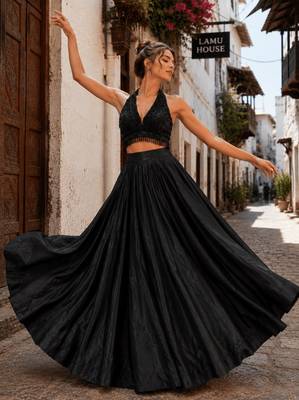 Black Fancy Pearl & Beads Work H.O Silk lend Lehenga Set 3