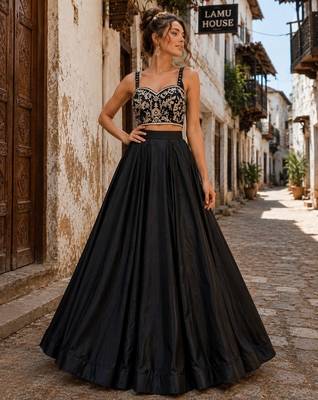 Black Festive H.O Silk Lehenga Set with Fancy Blouse 1