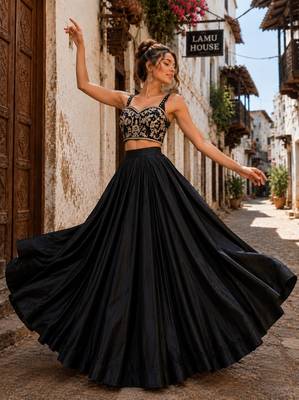Black Festive H.O Silk Lehenga Set with Fancy Blouse 2