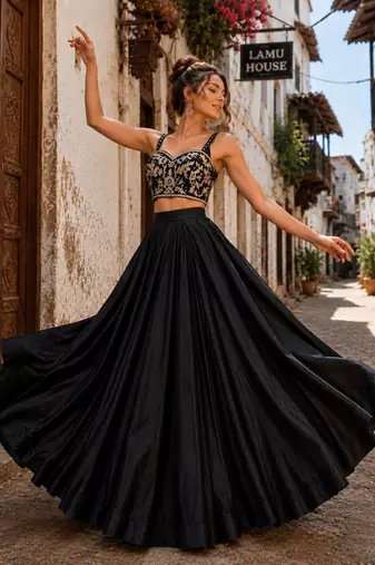 Black Festive H.O Silk Lehenga Set with Fancy Blouse
