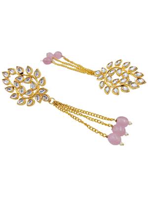 Kundan ear chain ear to hair chain green beads pearl bahubali jhumar rajputi bridal jewellery for women & girls 4