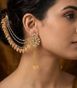 Kundan ear chain ear to hair chain green beads pearl bridal jewellery 