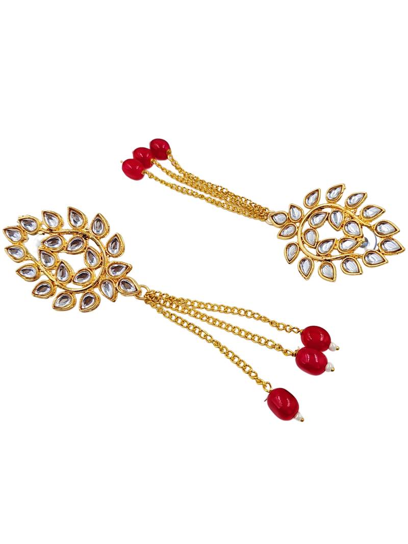 Kundan ear chain ear to hair chain green beads pearl bahubali jhumar rajputi bridal jewellery for women & girls