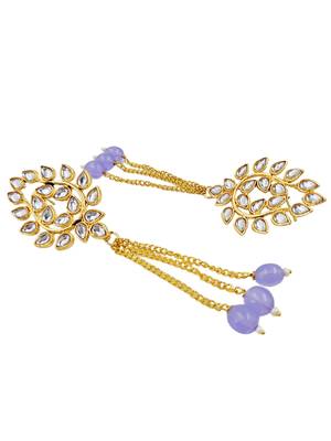 Kundan ear chain ear to hair chain green beads pearl bahubali jhumar rajputi bridal jewellery for women & girls 4