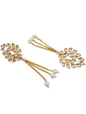 Kundan ear chain ear to hair chain green beads pearl bahubali jhumar rajputi bridal jewellery for women & girls 4