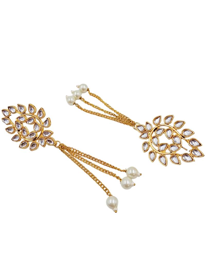 Kundan ear chain ear to hair chain green beads pearl bahubali jhumar rajputi bridal jewellery for women & girls