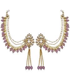 Kundan ear chain ear to hair chain green beads pearl bahubali jhumar rajputi bridal jewellery for women & girls