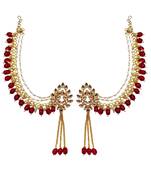 Kundan ear chain ear to hair chain green beads pearl bahubali jhumar rajputi bridal jewellery for women & girls