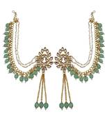 Kundan ear chain ear to hair chain green beads pearl bahubali jhumar rajputi bridal jewellery for women & girls