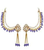 Kundan ear chain ear to hair chain green beads pearl bahubali jhumar rajputi bridal jewellery for women & girls