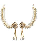 Kundan ear chain ear to hair chain green beads pearl bahubali jhumar rajputi bridal jewellery for women & girls