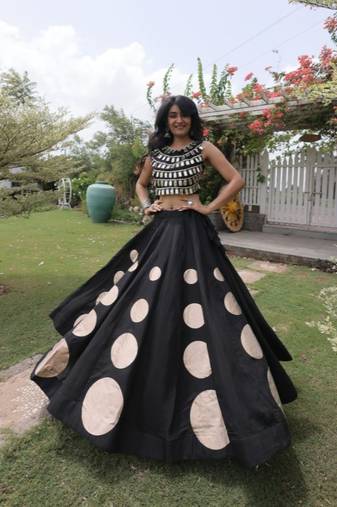 Black Navratri special Roman SilkBlend Gota Work Lehenga Choli Set