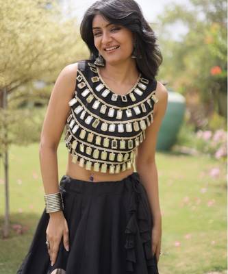 Black Navratri special Roman SilkBlend Gota Work Lehenga Choli Set 2