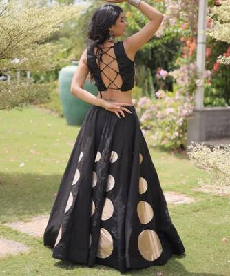 Black Navratri special Roman SilkBlend Gota Work Lehenga Choli Set 3