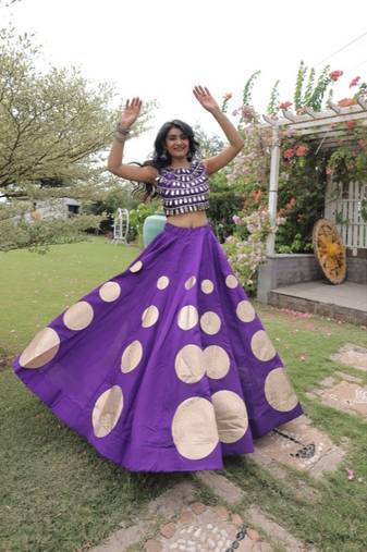 Purple Navratri special Roman SilkBlend Gota Work Lehenga Choli Set