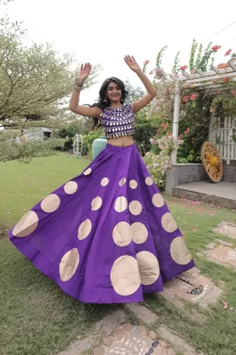 Purple Navratri special Roman SilkBlend Gota Work Lehenga Choli Set